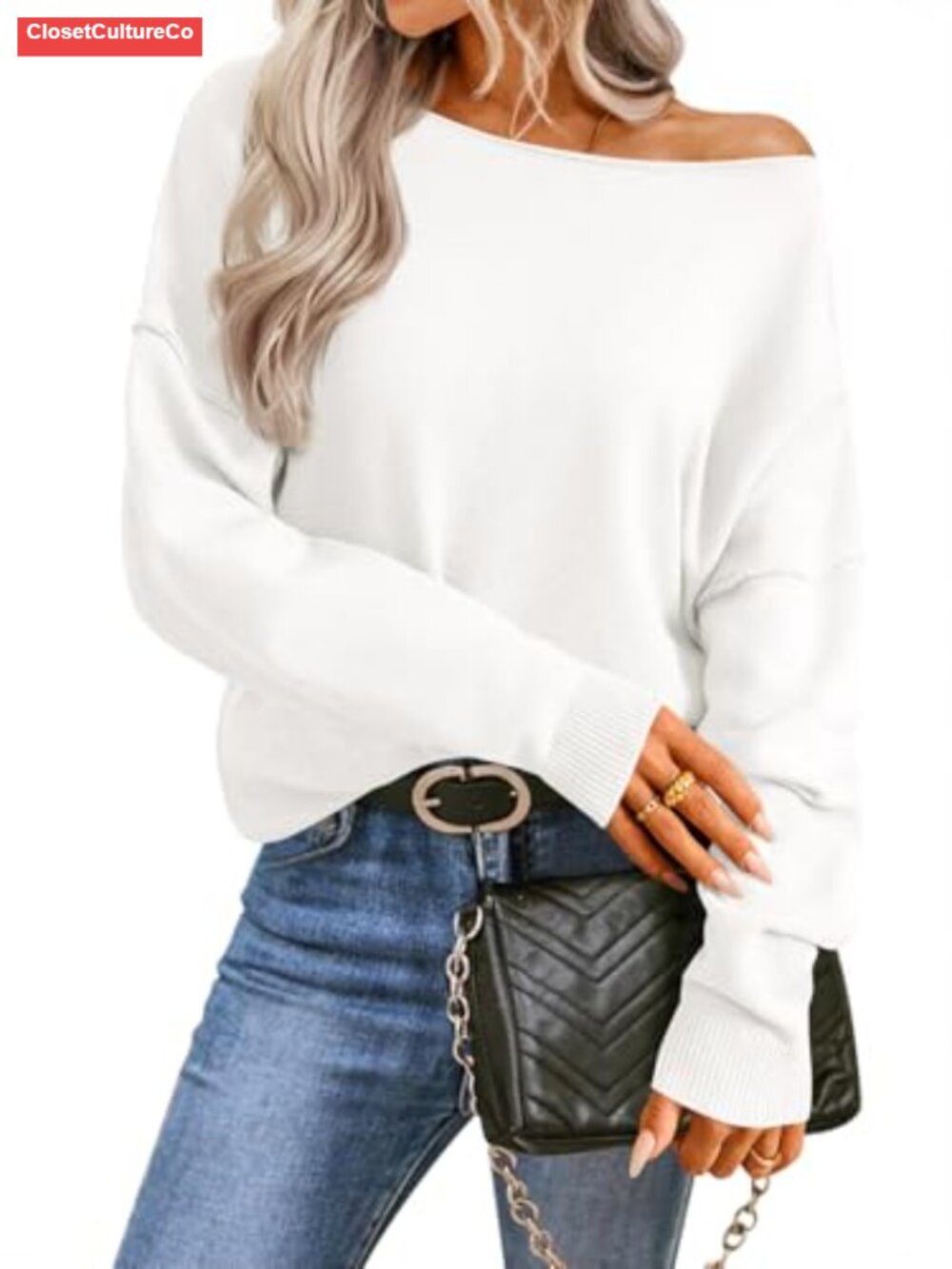 Off Shoulder Sweater Pullover Long Sleeve Knit Top
